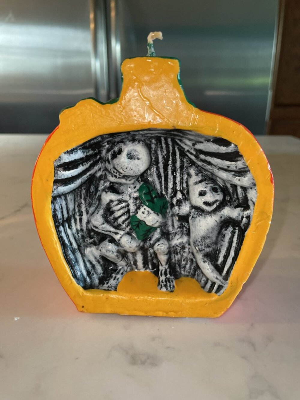 Vintage Halloween Wax Candle Pumpkin Diorama Skeleton Ghost Rare - Unused 1990s